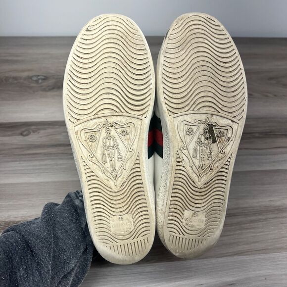 Gucci Ace Sneakers Women's Sz 37.5 Embroidered Arrow White Leather Crystal Shoe - Picture 11 of 14